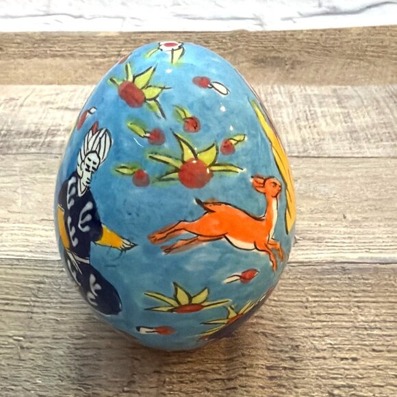 Hand-Painted Turkish Ceramic Pottery Egg Istanbul Grand Bazaar Blue Folk Art VTG - Picture 13 of 13